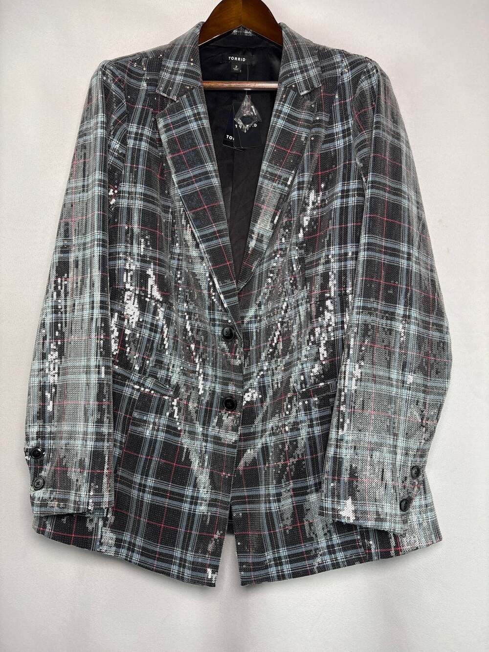 Women’s Torrid Size 2 Black & Blue Plaid Sparkly Blazer